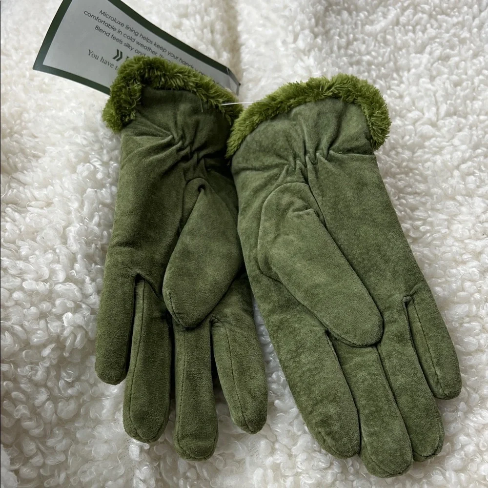 Isotoner Olive Green Suede Genuine Leather Women's Gloves NWT Size S - Picture 5 of 14